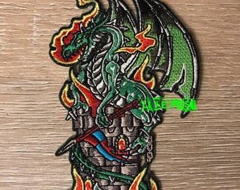 FIRE BREATHING DRAGON castle Patch medieval dragon fantasy art celtic pagan