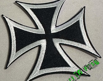 Iron Cross Patch: Vintage Embroidered Biker Applique