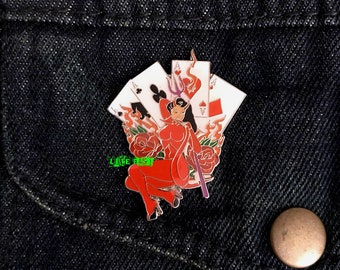 DEVIL GIRL Lapel Pin biker jacket las vegas casino gambler rockabilly tattoo flash art