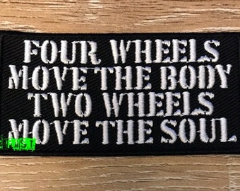 Motorcycle Vest Patch: Embroidered Biker Saying (1.5" x 3")