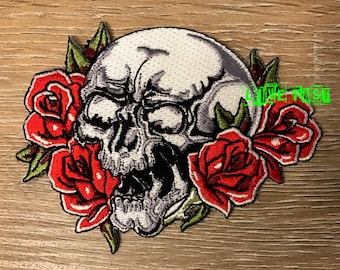 SKULL & ROSES PATCH motorcycle biker vest tattoo art vintage rocker jacket patch