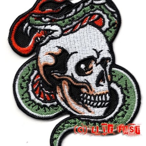 SKULL & SNAKE PATCH chopper motorcycle biker patches vintage tattoo art