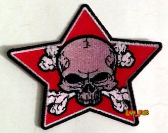 SKULL RED STAR Patch Embroidered Iron On biker rocker punk rock backpack jacket