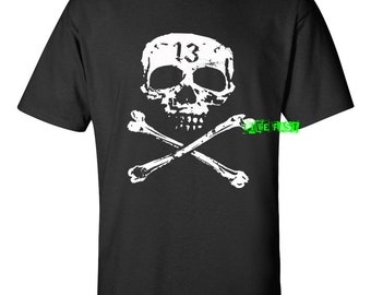 SKULL 13 T SHIRT biker outlaw biker shirt skull crossed bones t shirt chopper motorcycle
