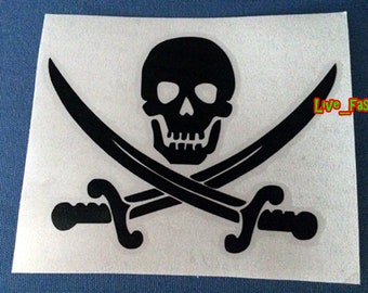 May include: Black and white pirate skull and crossbones design with the text "Live_Fast" in the top right corner.