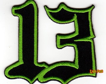 Lucky 13 Embroidered Patch: Retro Biker Iron-On Applique