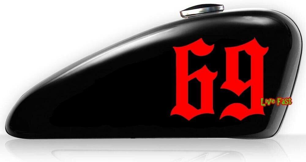 NUMBER 69 DECAL STICKER Outlaw Biker Custom Chopper Motorcycle Gas Tank ...