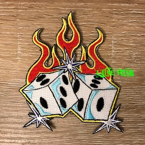 DICE & FLAMES PATCH gambler tattoo art vintage biker rocker vest patches