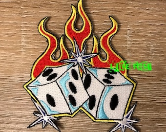 DICE & FLAMES PATCH gambler tattoo art vintage biker rocker vest patches