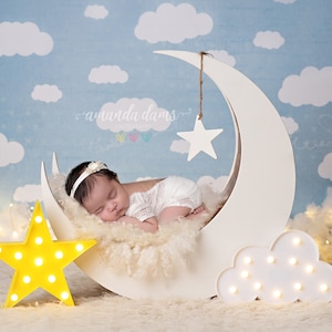 Beautiful Photography Backdrop, Moon Digital Backdrop with Clouds & Star, Digital Background for Newborn Photography, Instant Download