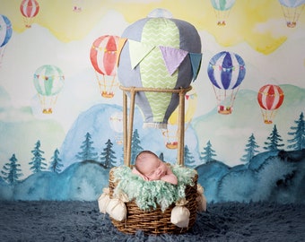 Cute Photography Backdrop, Hot Air Balloon Digital Backdrop, Digital Background for Newborn Photography, Instant Download