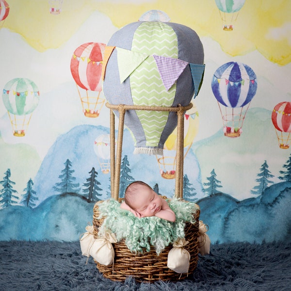 Cute Photography Backdrop, Hot Air Balloon Digital Backdrop, Digital Background for Newborn Photography, Instant Download