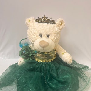 20&quot; Last Quince Bear Plain Tulle Skirt With an Elegant Large Tiara with Emerald Green stones