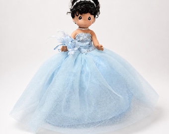 18” Quinceañera Doll, Precious Moments Style, Tulle Ball Gown, Sweet 15 Keepsake Gift