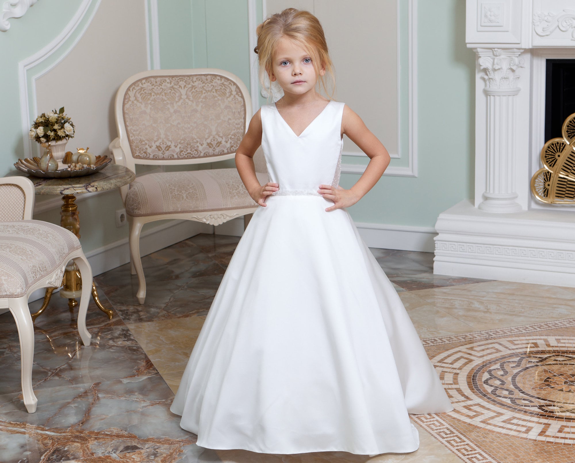 Ivory Flower Girl Dress with train Junior bridesmaid dress Etsy