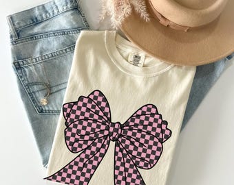 Pink Checkered Bow T-shirt: Trendy Easter Gift