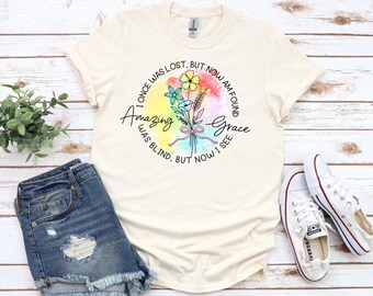 Amazing Grace watercolor How Sweet the Sound  Shirt Christian Gildan tshirt Comfort Colors Cotton Tshirt Easter Mother’s Day Song
