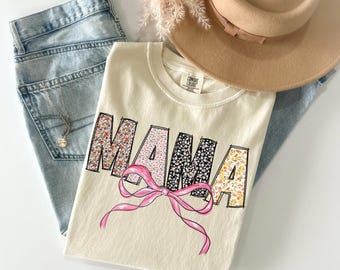 Mama Floral Bow Shirt: Comfort Colors Cotton Tee