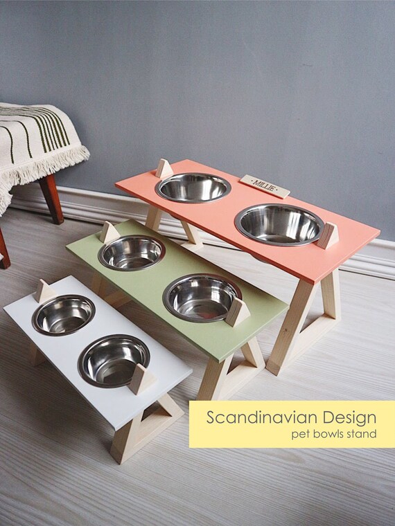 Raised Dog Bowl In Scandinavian Style Feeder For Small Dog Etsy