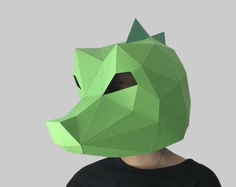 Little crocodile mask template - paper mask, papercraft mask, masks, 3d mask, low poly mask, 3d paper mask, paper mask template, animal mask