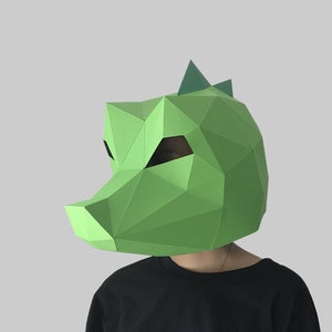 Little crocodile mask template paper mask, papercraft mask, masks, 3d mask, low poly mask, 3d paper mask, paper mask template, animal mask image 1