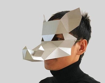 Kleine Warzenschwein Halbmaske digitales PDF - Low Poly Papercraft Tiermasken Vorlage
