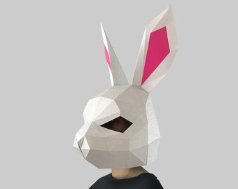 Little bunny mask template - paper mask, papercraft mask, masks, 3d mask, low poly mask, 3d paper mask, paper mask template, animal mask