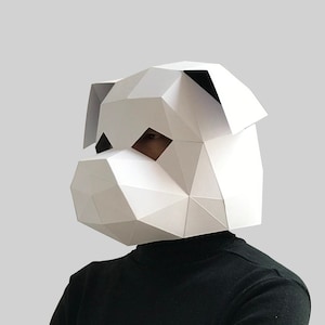 Maltese dog mask template PDF - paper mask, papercraft mask, masks, 3d low poly mask, 3d paper mask, paper mask template, animal mask