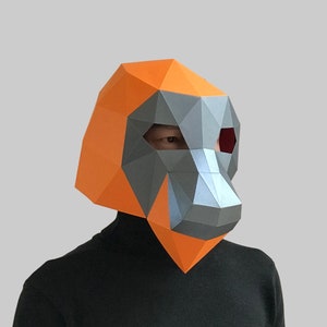 Orangutan ape mask template PDF - paper mask, papercraft mask, 3d mask, low poly mask, 3d paper mask, paper mask template, animal mask