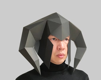 Máscara digital em PDF estilo capacete nº 10 - Modelo de máscara de papel Low Poly