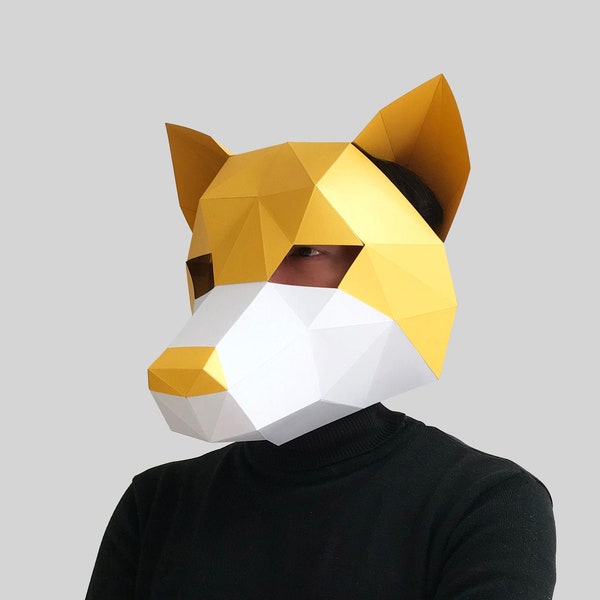 Shiba Inu Dog mask template - paper mask, papercraft mask, masks, 3d mask, low poly mask, 3d paper mask, paper mask template, animal mask