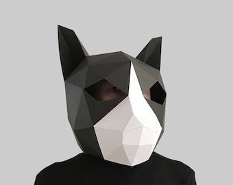 Katzenmaskenschablone - Papiermaske, Papercraft Maske, Masken, 3D Maske, Low Poly Maske, 3D Papiermaske, Papiermaskenschablone, Tiermaske Halloween