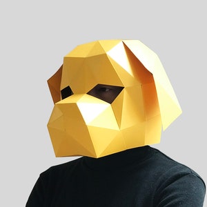 Modelo de máscara de cão Mastim Tibetano em PDF - máscara de papel, máscara de papel artesanal, máscara 3D Low Poly, máscara de papel 3D, modelo de máscara de papel, máscara de animal