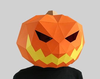 Pumpkin mask PDF template style 3 - paper mask, papercraft mask, 3d masks, low poly mask, 3d paper mask, paper mask template, animal mask