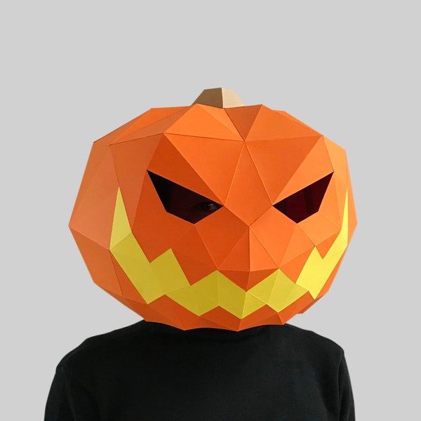 Pumpkin mask template style 3 - paper mask, papercraft mask, masks, 3d mask, low poly mask, 3d paper mask, paper mask template, animal mask