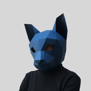 Modèle de masque de chat - masque en papier, masque papercraft, masques, masque 3D, masque low poly, masque en papier 3D, modèle de masque en papier, masque animal halloween