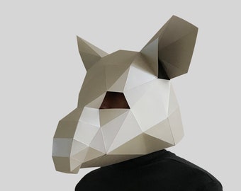 Tapir mask template - paper mask, papercraft mask, masks, 3d mask, low poly mask, 3d paper mask, paper mask template, animal mask