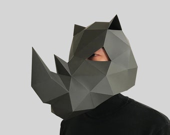 Plantilla de máscara de rinoceronte: máscara de papel, máscara de papercraft, máscaras, máscara 3d, máscara de baja poli, máscara de papel 3d, plantilla de máscara de papel, máscara de animal halloween