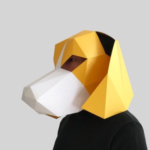 Beagle dog mask template - paper mask, papercraft mask, masks, 3d mask, low poly mask, 3d paper mask, paper mask template, animal mask