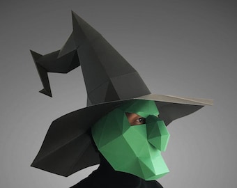 Witch hat mask PDF template Style 2 - paper mask, papercraft mask, 3d mask, low poly mask, 3d paper mask, paper mask template, halloween