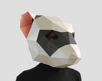 Ferret mask template - paper mask, papercraft mask, masks, 3d mask, low poly mask, 3d paper mask, paper mask template, animal mask halloween