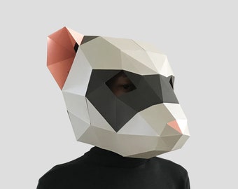 Masque furet numérique PDF - Modèle de masque animal en papercraft Low Poly