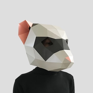 Ferret mask template PDF - paper mask, papercraft mask, 3d mask, low poly mask, 3d paper mask, paper mask template, animal mask halloween