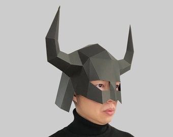 Helm 8 - Papiermaskenschablone, Papercraft Helm, 3D Helm, Low Poly Helm, 3D Papiermaske, Papierhelm, Low Poly Maske Halloween