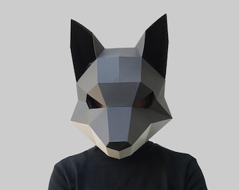 Modèle de masque de renard argenté - masque en papier, masque papercraft, masques, masque 3d, masque low poly, masque en papier 3d, modèle de masque en papier, masque animal