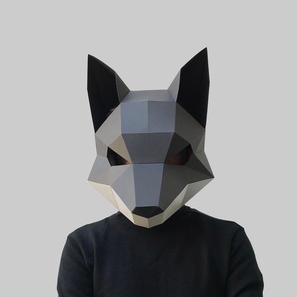 Modèle de masque de renard argenté - masque en papier, masque papercraft, masques, masque 3d, masque low poly, masque en papier 3d, modèle de masque en papier, masque animal