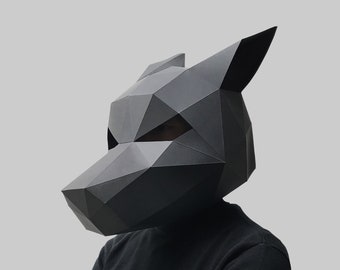 Modèle de masque de loup - masque en papier, masque papercraft, masques, masque 3d, masque low poly, masque en papier 3d, modèle de masque en papier, masque animal halloween