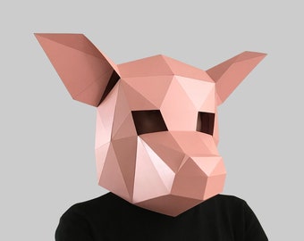 Schwein Maskenschablone - Papiermaske, Papercraft Maske, Masken, 3D Maske, Low Poly Maske, 3D Papiermaske, Papiermaskenschablone, Tiermaske Halloween