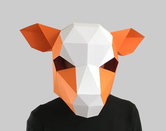 Kuh Maskenvorlage digitales PDF - Low Poly Papercraft Tiermaske