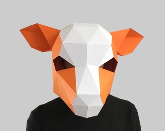 Kuh Maske Vorlage - Papiermaske, Papercraft Maske, Masken, 3D Maske, Low Poly Maske, 3D Papiermaske, Papiermaske Vorlage, Tiermaske Halloween